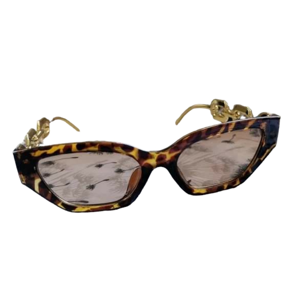 New brown speckled with gold chain look sunglasses